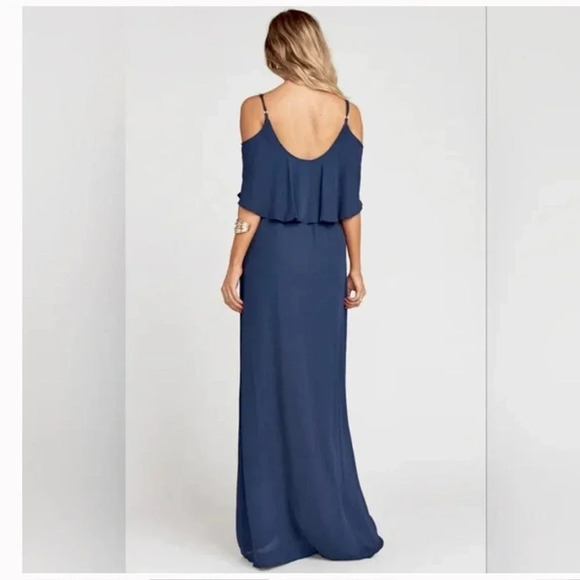 Show Me Your Mumu Caitlin Ruffle Maxi Dress in Rich Navy Crisp Blue Size XS - Picture 3 of 10